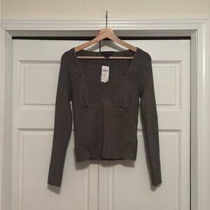 NWT House of Harlow 1960 Metallic Ribbed Knit Top Long Sleeve